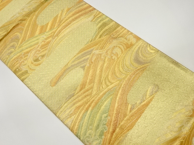 JAPANESE KIMONO / VINTAGE FUKURO OBI / SILK / WOVEN ROUGH WAVE & CLASSICAL PATTERN